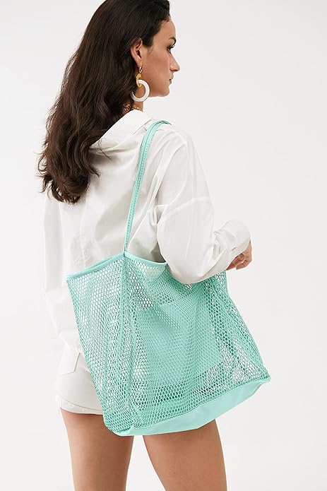Mesh Beach Tote, Womens Shoulder Handbag, Beach Bag Mesh Beach Tote, Womens Shoulder Handbag, Beach Bag